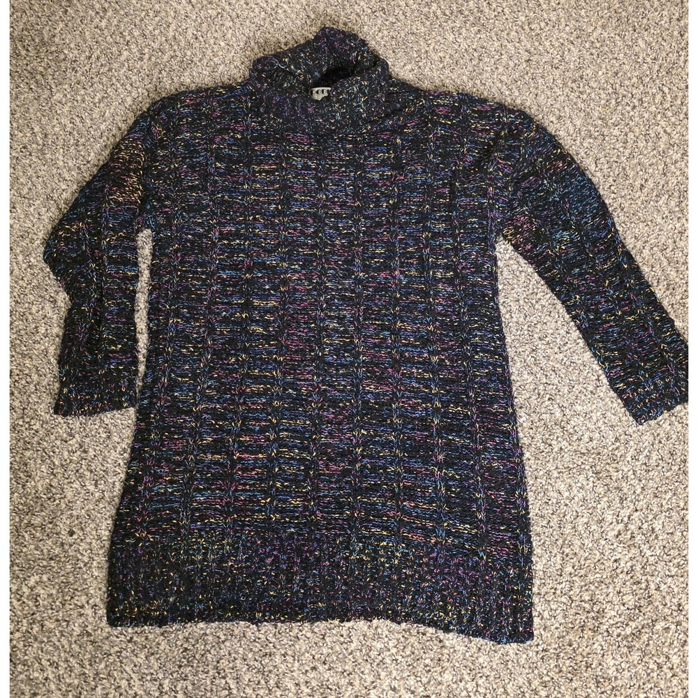 Robin Ross Sweater Womens Large Black Geometric Turtleneck Knit Pullover Tunic